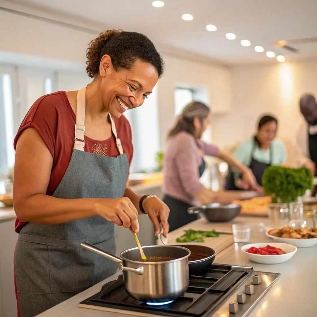 Satisfied client enjoying a cooking class