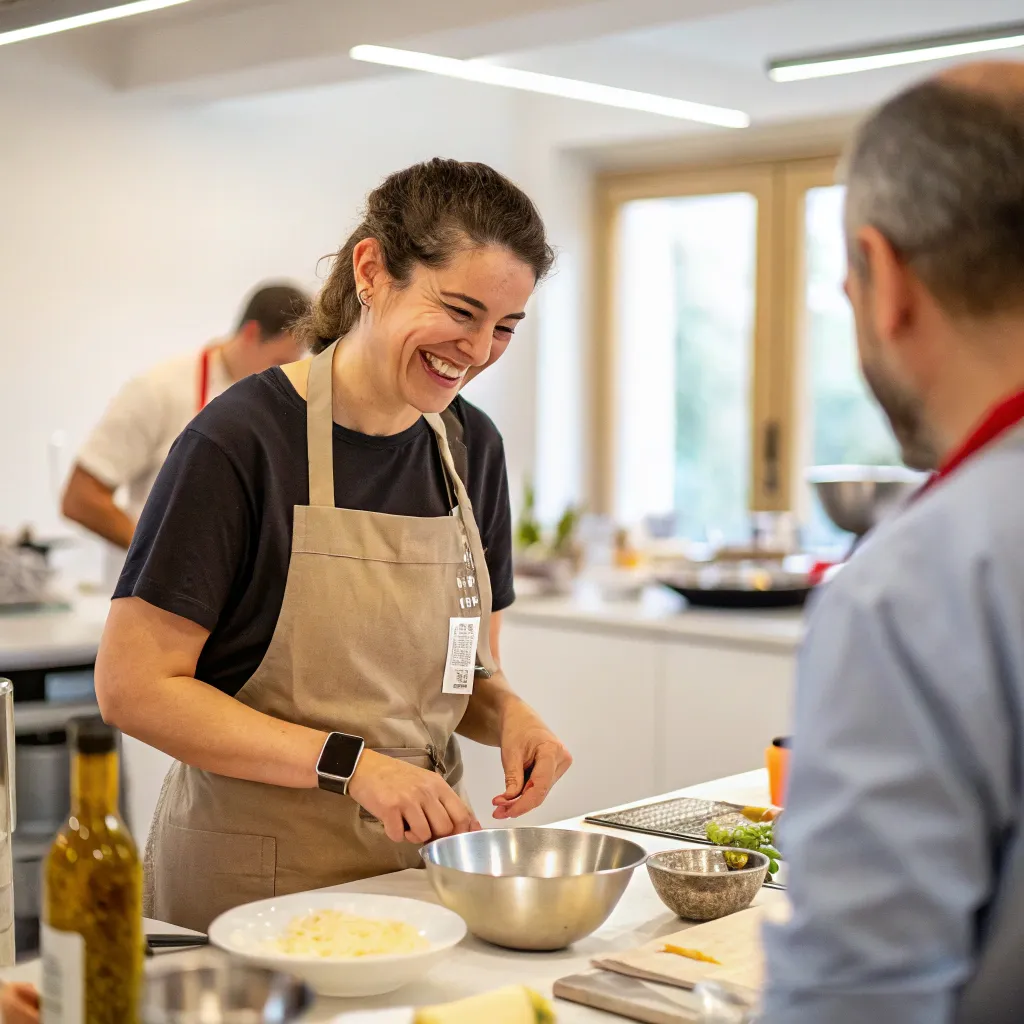 Happy participant in a cooking course